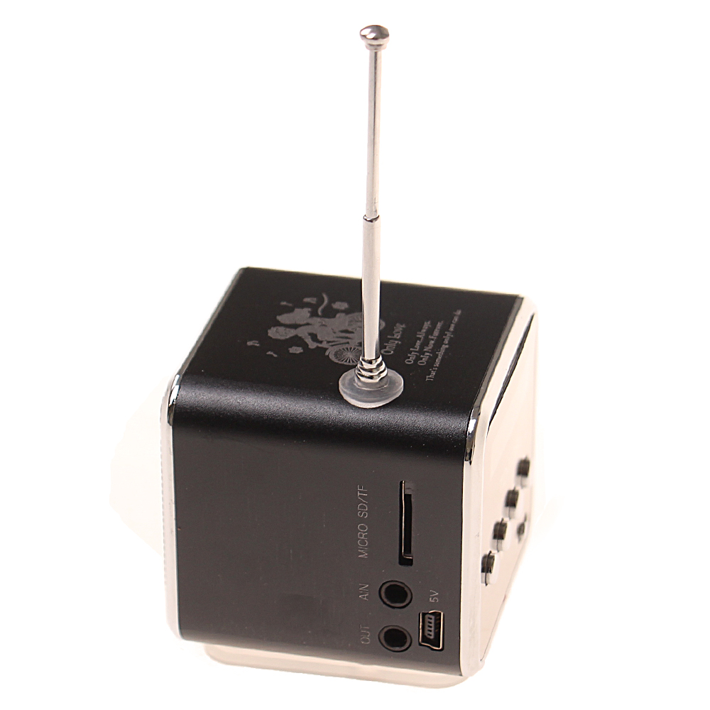 Mini bezdrátové přenosné FM LED radio černé - náhled 2